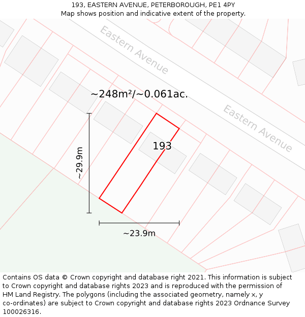 193, EASTERN AVENUE, PETERBOROUGH, PE1 4PY: Plot and title map