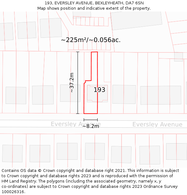 193, EVERSLEY AVENUE, BEXLEYHEATH, DA7 6SN: Plot and title map