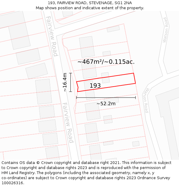 193, FAIRVIEW ROAD, STEVENAGE, SG1 2NA: Plot and title map