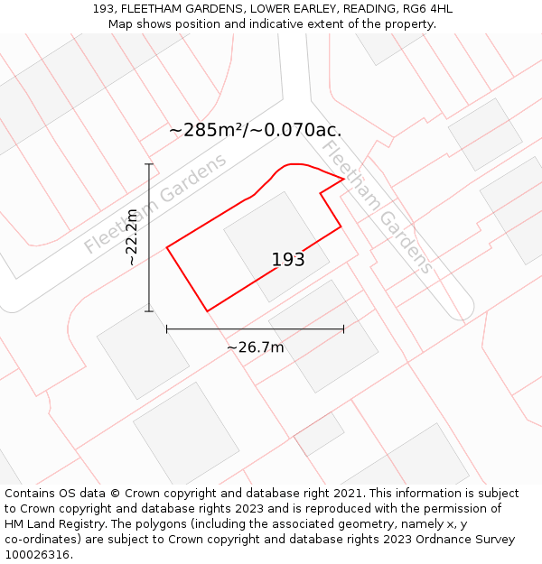 193, FLEETHAM GARDENS, LOWER EARLEY, READING, RG6 4HL: Plot and title map