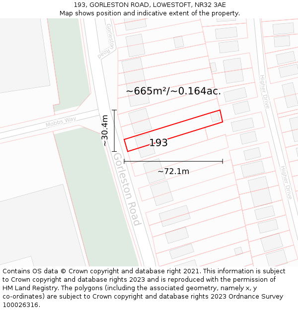 193, GORLESTON ROAD, LOWESTOFT, NR32 3AE: Plot and title map