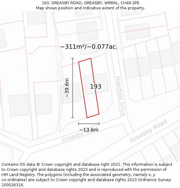 193, GREASBY ROAD, GREASBY, WIRRAL, CH49 2PE: Plot and title map