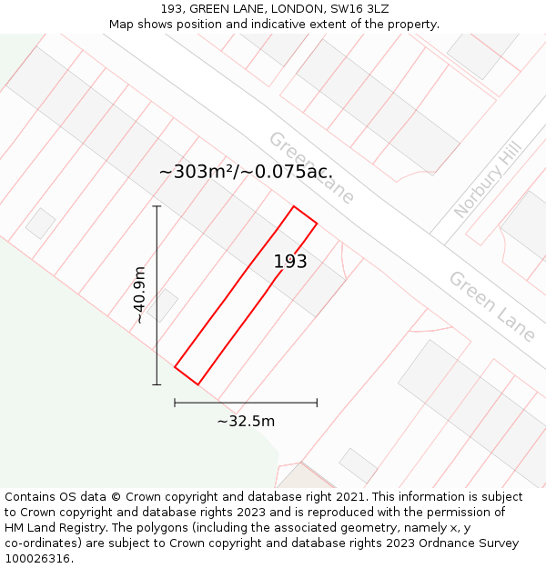 193, GREEN LANE, LONDON, SW16 3LZ: Plot and title map