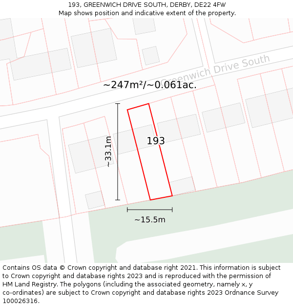 193, GREENWICH DRIVE SOUTH, DERBY, DE22 4FW: Plot and title map