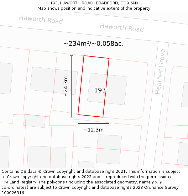 193, HAWORTH ROAD, BRADFORD, BD9 6NX: Plot and title map