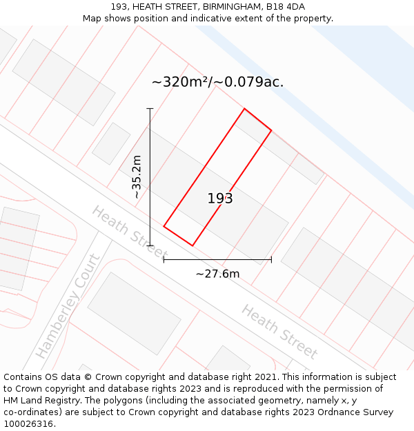 193, HEATH STREET, BIRMINGHAM, B18 4DA: Plot and title map
