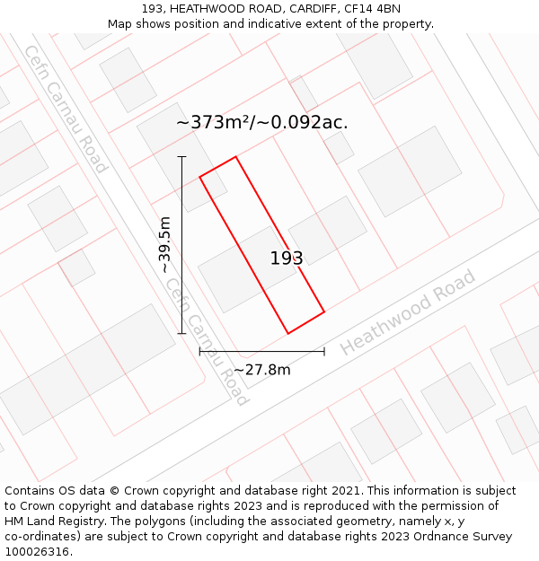 193, HEATHWOOD ROAD, CARDIFF, CF14 4BN: Plot and title map