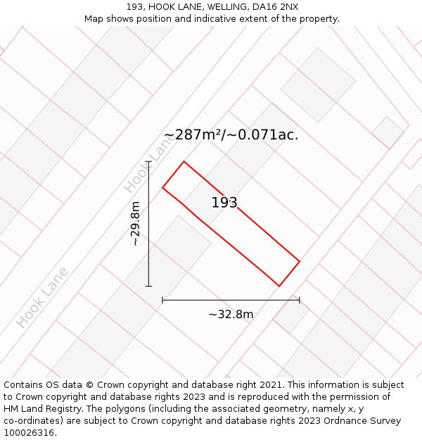 193, HOOK LANE, WELLING, DA16 2NX: Plot and title map