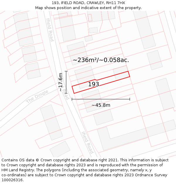 193, IFIELD ROAD, CRAWLEY, RH11 7HX: Plot and title map