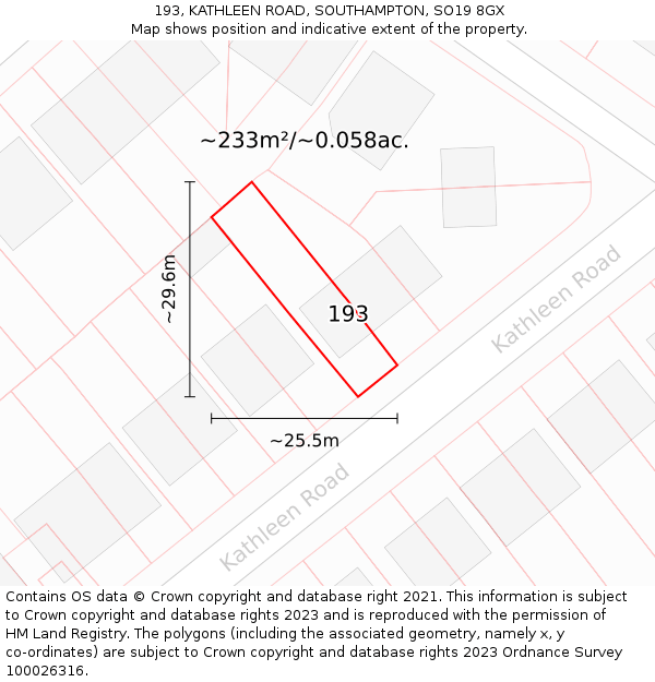 193, KATHLEEN ROAD, SOUTHAMPTON, SO19 8GX: Plot and title map