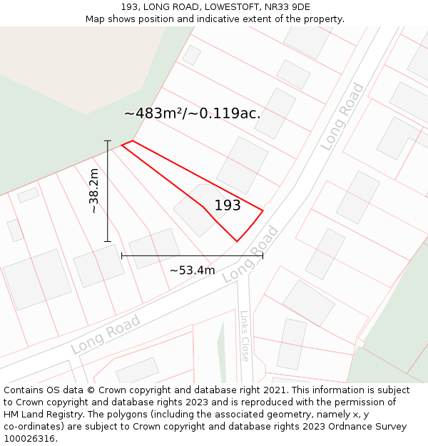 193, LONG ROAD, LOWESTOFT, NR33 9DE: Plot and title map