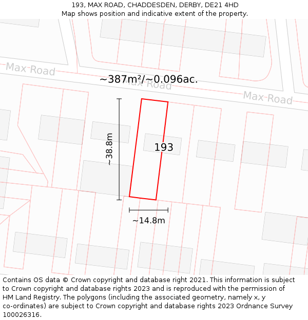 193, MAX ROAD, CHADDESDEN, DERBY, DE21 4HD: Plot and title map