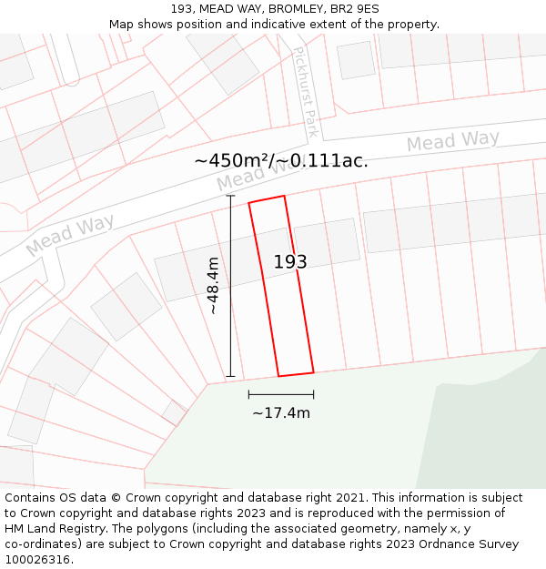193, MEAD WAY, BROMLEY, BR2 9ES: Plot and title map