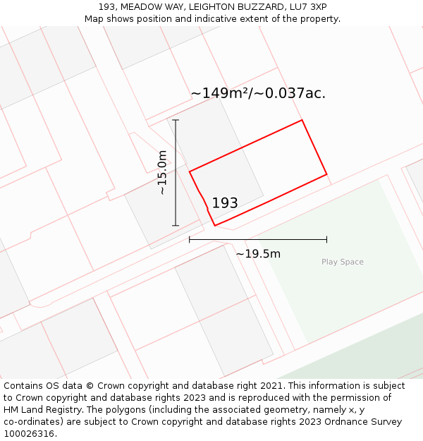 193, MEADOW WAY, LEIGHTON BUZZARD, LU7 3XP: Plot and title map