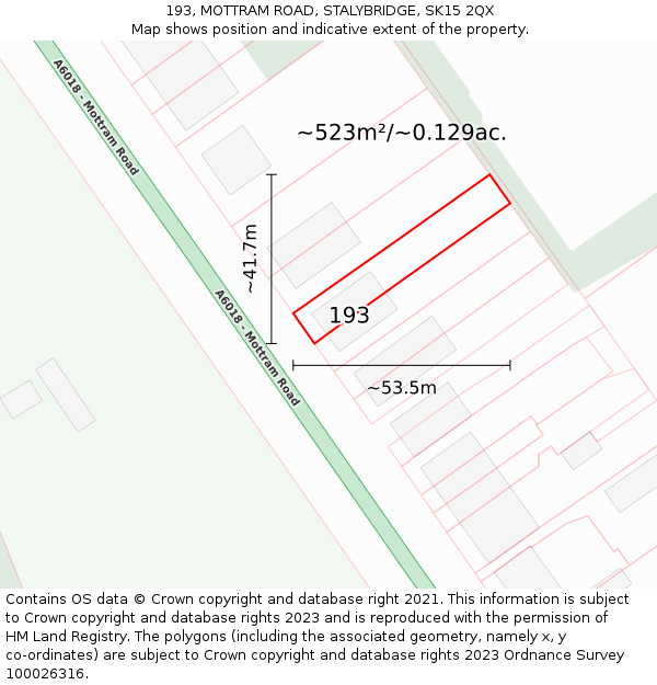 193, MOTTRAM ROAD, STALYBRIDGE, SK15 2QX: Plot and title map