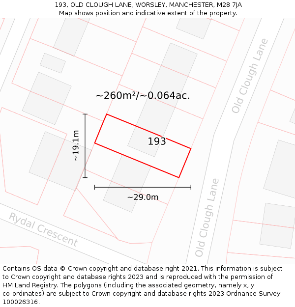 193, OLD CLOUGH LANE, WORSLEY, MANCHESTER, M28 7JA: Plot and title map