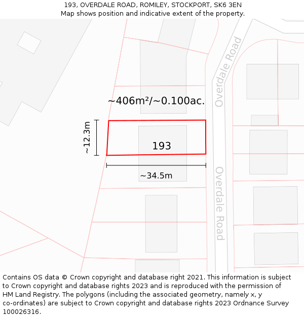 193, OVERDALE ROAD, ROMILEY, STOCKPORT, SK6 3EN: Plot and title map