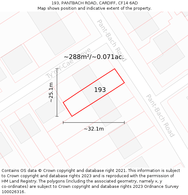 193, PANTBACH ROAD, CARDIFF, CF14 6AD: Plot and title map