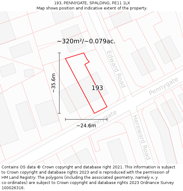 193, PENNYGATE, SPALDING, PE11 1LX: Plot and title map