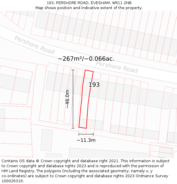193, PERSHORE ROAD, EVESHAM, WR11 2NB: Plot and title map