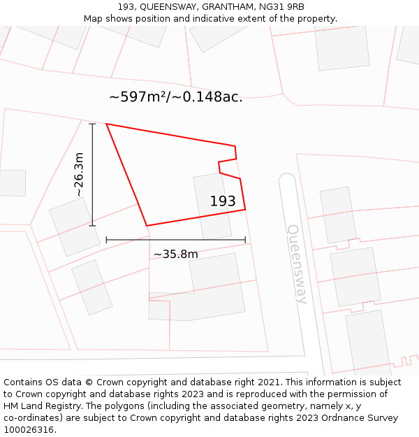 193, QUEENSWAY, GRANTHAM, NG31 9RB: Plot and title map