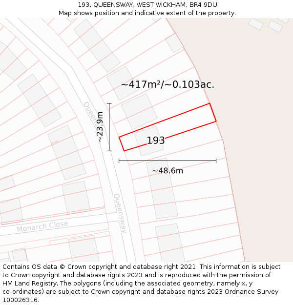 193, QUEENSWAY, WEST WICKHAM, BR4 9DU: Plot and title map