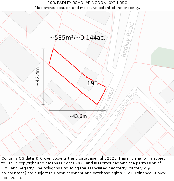 193, RADLEY ROAD, ABINGDON, OX14 3SG: Plot and title map