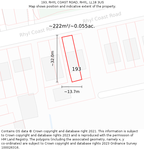 193, RHYL COAST ROAD, RHYL, LL18 3US: Plot and title map