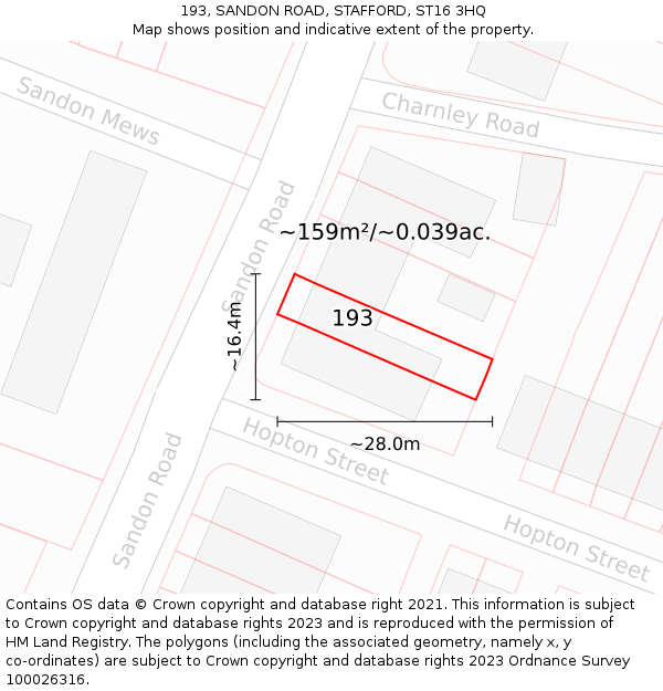193, SANDON ROAD, STAFFORD, ST16 3HQ: Plot and title map