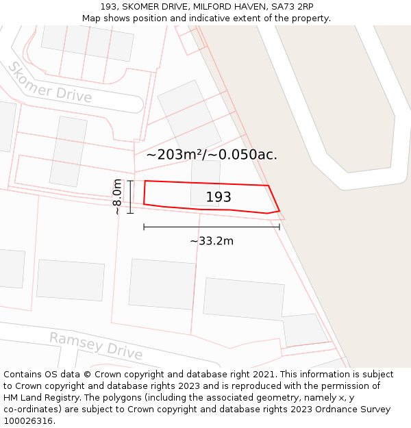 193, SKOMER DRIVE, MILFORD HAVEN, SA73 2RP: Plot and title map