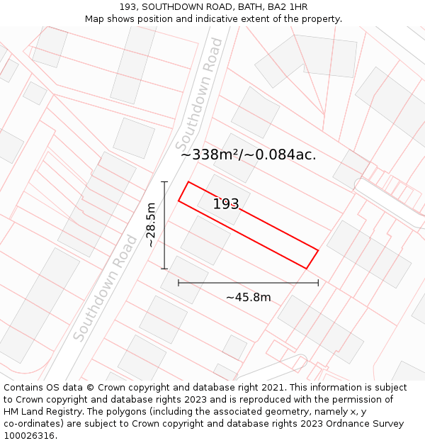 193, SOUTHDOWN ROAD, BATH, BA2 1HR: Plot and title map