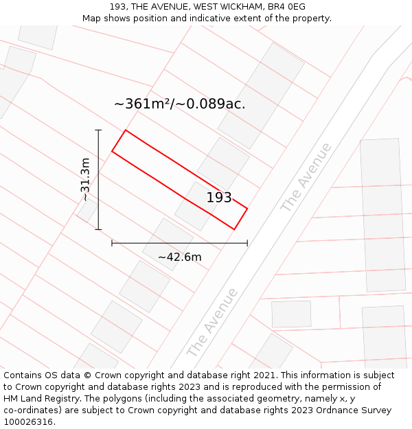193, THE AVENUE, WEST WICKHAM, BR4 0EG: Plot and title map