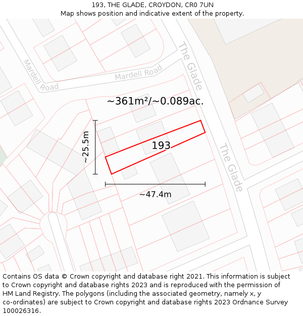 193, THE GLADE, CROYDON, CR0 7UN: Plot and title map