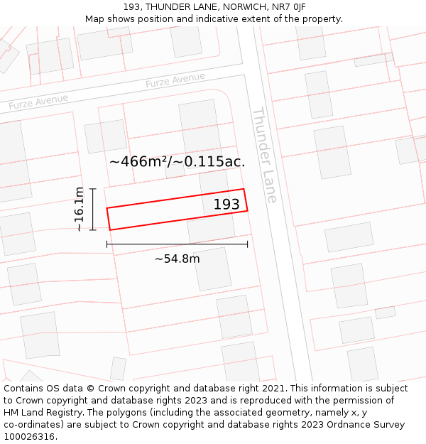 193, THUNDER LANE, NORWICH, NR7 0JF: Plot and title map