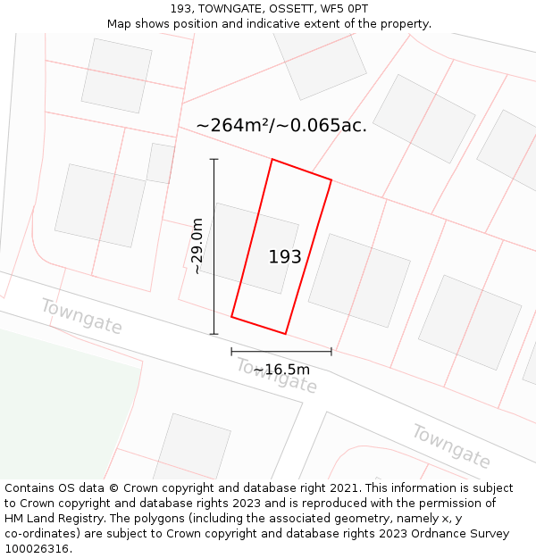 193, TOWNGATE, OSSETT, WF5 0PT: Plot and title map