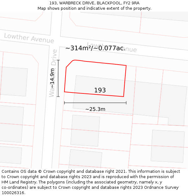 193, WARBRECK DRIVE, BLACKPOOL, FY2 9RA: Plot and title map