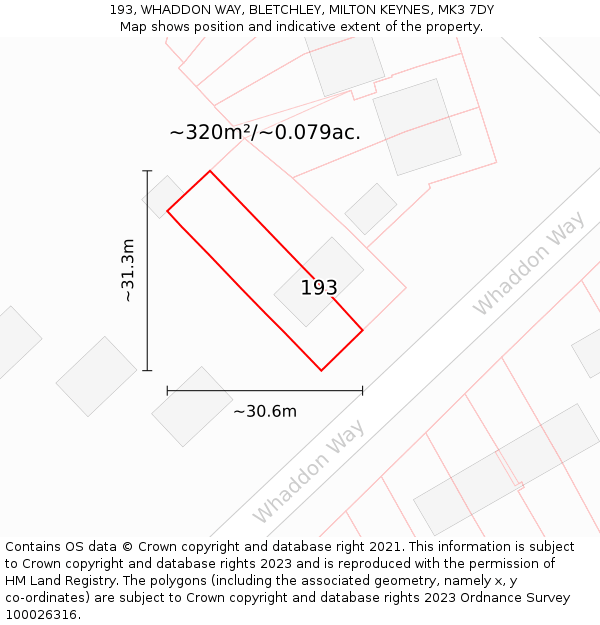 193, WHADDON WAY, BLETCHLEY, MILTON KEYNES, MK3 7DY: Plot and title map