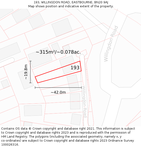 193, WILLINGDON ROAD, EASTBOURNE, BN20 9AJ: Plot and title map