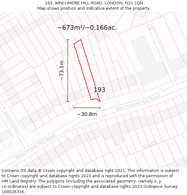 193, WINCHMORE HILL ROAD, LONDON, N21 1QN: Plot and title map