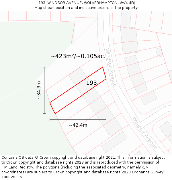 193, WINDSOR AVENUE, WOLVERHAMPTON, WV4 4BJ: Plot and title map
