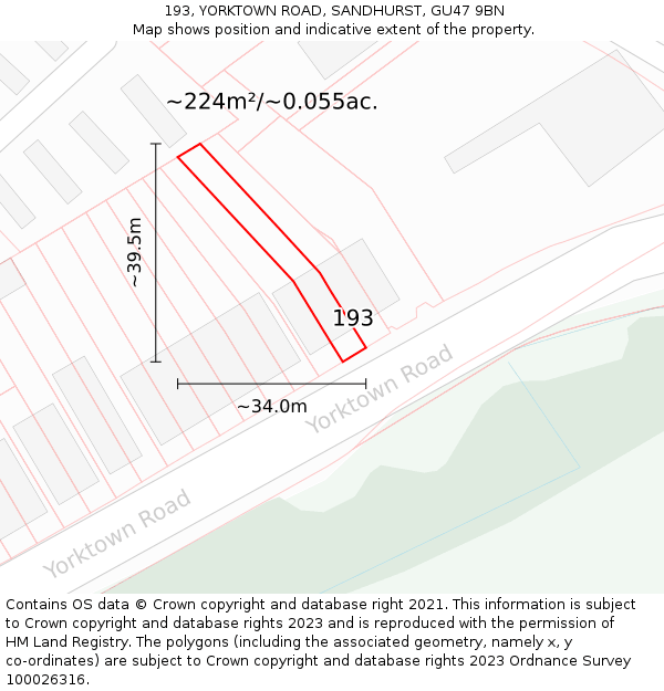 193, YORKTOWN ROAD, SANDHURST, GU47 9BN: Plot and title map