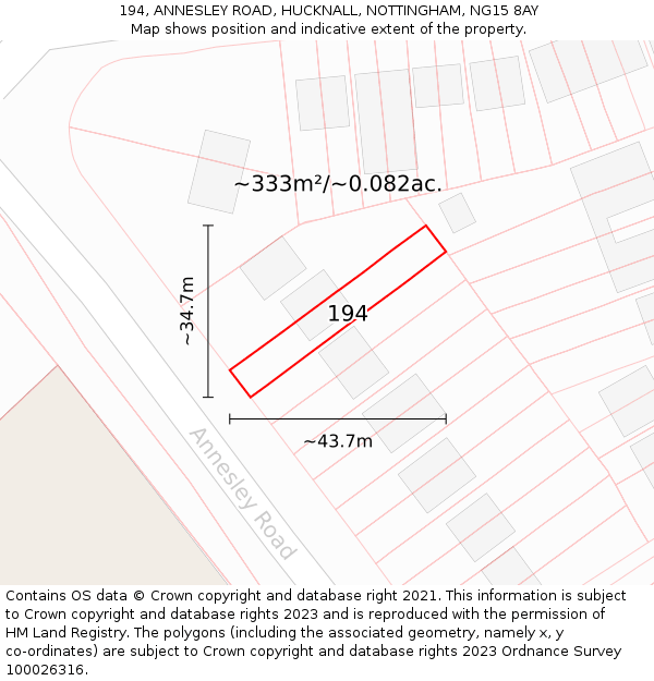 194, ANNESLEY ROAD, HUCKNALL, NOTTINGHAM, NG15 8AY: Plot and title map
