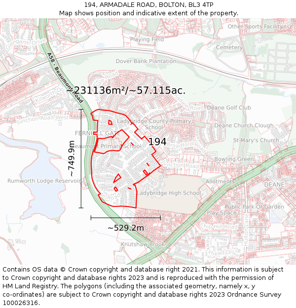 194, ARMADALE ROAD, BOLTON, BL3 4TP: Plot and title map
