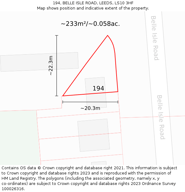 194, BELLE ISLE ROAD, LEEDS, LS10 3HF: Plot and title map