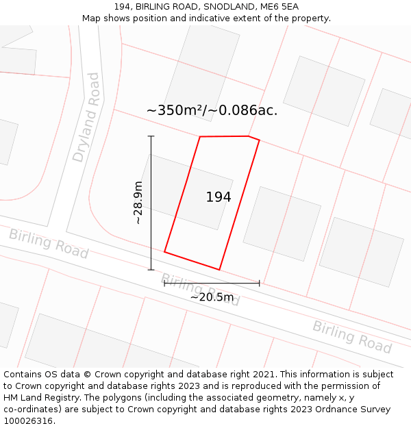 194, BIRLING ROAD, SNODLAND, ME6 5EA: Plot and title map