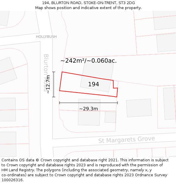 194, BLURTON ROAD, STOKE-ON-TRENT, ST3 2DG: Plot and title map