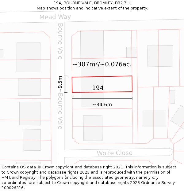 194, BOURNE VALE, BROMLEY, BR2 7LU: Plot and title map
