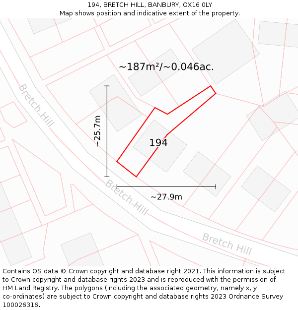 194, BRETCH HILL, BANBURY, OX16 0LY: Plot and title map