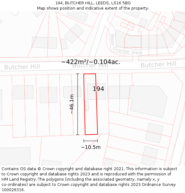 194, BUTCHER HILL, LEEDS, LS16 5BG: Plot and title map