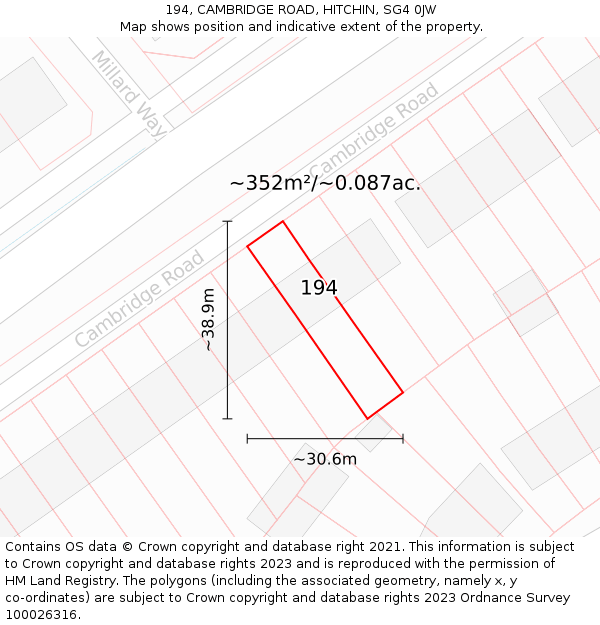 194, CAMBRIDGE ROAD, HITCHIN, SG4 0JW: Plot and title map